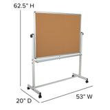 English Elm Commercial Grade Series 53"W x 62.5"H Reversible Mobile Cork Bulletin Board and White Board with Pen Tray