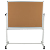 English Elm Commercial Grade Series 53"W x 62.5"H Reversible Mobile Cork Bulletin Board and White Board with Pen Tray