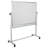 English Elm Commercial Grade Series 53"W x 62.5"H Reversible Mobile Cork Bulletin Board and White Board with Pen Tray