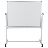 English Elm Commercial Grade Series 53"W x 62.5"H Reversible Mobile Cork Bulletin Board and White Board with Pen Tray