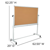 English Elm Commercial Grade Series 62.5"W x 62.25"H Reversible Mobile Cork Bulletin Board and White Board with Pen Tray