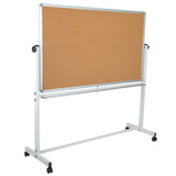 English Elm Commercial Grade Series 62.5"W x 62.25"H Reversible Mobile Cork Bulletin Board and White Board with Pen Tray