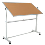 English Elm Commercial Grade Series 62.5"W x 62.25"H Reversible Mobile Cork Bulletin Board and White Board with Pen Tray