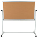 English Elm Commercial Grade Series 62.5"W x 62.25"H Reversible Mobile Cork Bulletin Board and White Board with Pen Tray