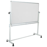 English Elm Commercial Grade Series 62.5"W x 62.25"H Reversible Mobile Cork Bulletin Board and White Board with Pen Tray