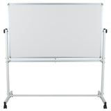 English Elm Commercial Grade Series 62.5"W x 62.25"H Reversible Mobile Cork Bulletin Board and White Board with Pen Tray