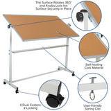 English Elm Commercial Grade Series 62.5"W x 62.25"H Reversible Mobile Cork Bulletin Board and White Board with Pen Tray