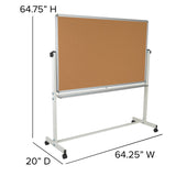 English Elm Commercial Grade Series 64.25"W x 64.75"H Reversible Mobile Cork Bulletin Board and White Board with Pen Tray