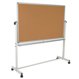 English Elm Commercial Grade Series 64.25"W x 64.75"H Reversible Mobile Cork Bulletin Board and White Board with Pen Tray