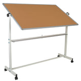 English Elm Commercial Grade Series 64.25"W x 64.75"H Reversible Mobile Cork Bulletin Board and White Board with Pen Tray