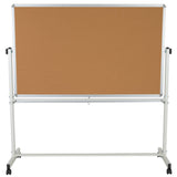 English Elm Commercial Grade Series 64.25"W x 64.75"H Reversible Mobile Cork Bulletin Board and White Board with Pen Tray