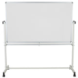 English Elm Commercial Grade Series 64.25"W x 64.75"H Reversible Mobile Cork Bulletin Board and White Board with Pen Tray