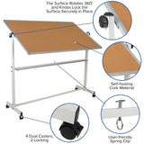 English Elm Commercial Grade Series 64.25"W x 64.75"H Reversible Mobile Cork Bulletin Board and White Board with Pen Tray