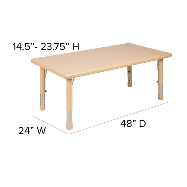 English Elm Commercial Grade 24"W x 48"L Rectangular Plastic Height Adjustable Activity Table