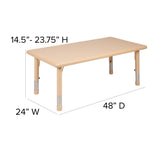 English Elm Commercial Grade 24"W x 48"L Rectangular Plastic Height Adjustable Activity Table