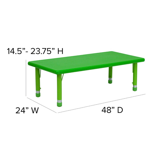 English Elm Commercial Grade 24''W x 48''L Rectangular Plastic Height Adjustable Activity Table Set with 6 Chairs