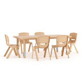 English Elm Commercial Grade 24"W x 48"L Rectangular Plastic Height Adjustable Activity Table Set with 6 Chairs