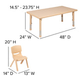 English Elm Commercial Grade 24"W x 48"L Rectangular Plastic Height Adjustable Activity Table Set with 4 Chairs