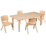 English Elm Commercial Grade 24"W x 48"L Rectangular Plastic Height Adjustable Activity Table Set with 4 Chairs