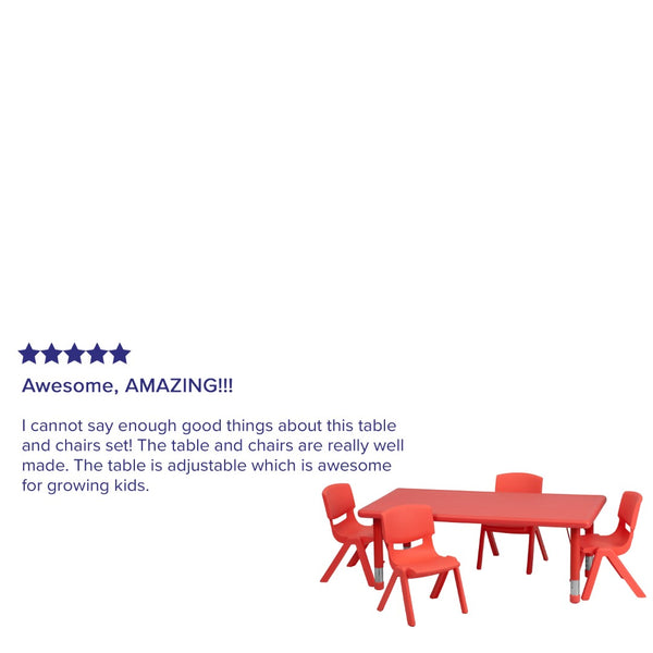 English Elm Commercial Grade 24''W x 48''L Rectangular Plastic Height Adjustable Activity Table Set with 4 Chairs