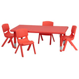 English Elm Commercial Grade 24''W x 48''L Rectangular Plastic Height Adjustable Activity Table Set with 4 Chairs