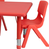 English Elm Commercial Grade 24''W x 48''L Rectangular Plastic Height Adjustable Activity Table Set with 4 Chairs