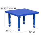 English Elm Commercial Grade 24'' Square Plastic Height Adjustable Activity Table Set with 4 Chairs