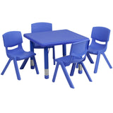 English Elm Commercial Grade 24'' Square Plastic Height Adjustable Activity Table Set with 4 Chairs