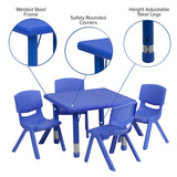 English Elm Commercial Grade 24'' Square Plastic Height Adjustable Activity Table Set with 4 Chairs