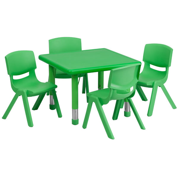 English Elm Commercial Grade 24'' Square Plastic Height Adjustable Activity Table Set with 4 Chairs