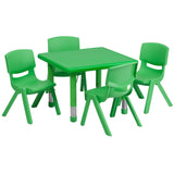 English Elm Commercial Grade 24'' Square Plastic Height Adjustable Activity Table Set with 4 Chairs