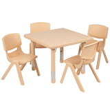 English Elm Commercial Grade 24" Square Plastic Height Adjustable Activity Table Set with 4 Chairs