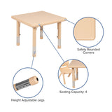 English Elm Commercial Grade 24" Square Plastic Height Adjustable Activity Table Set with 4 Chairs