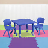 English Elm Commercial Grade 24'' Square Plastic Height Adjustable Activity Table Set with 2 Chairs