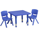 English Elm Commercial Grade 24'' Square Plastic Height Adjustable Activity Table Set with 2 Chairs