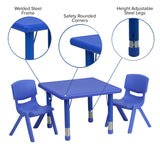 English Elm Commercial Grade 24'' Square Plastic Height Adjustable Activity Table Set with 2 Chairs