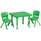 English Elm Commercial Grade 24'' Square Plastic Height Adjustable Activity Table Set with 2 Chairs