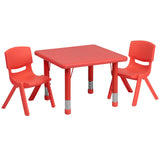 English Elm Commercial Grade 24'' Square Plastic Height Adjustable Activity Table Set with 2 Chairs