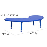 English Elm Commercial Grade 35''W x 65''L Half-Moon Plastic Height Adjustable Activity Table