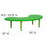 English Elm Commercial Grade 35''W x 65''L Half-Moon Plastic Height Adjustable Activity Table