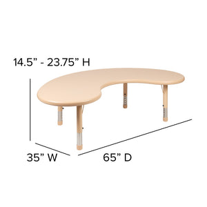 English Elm Commercial Grade 35"W x 65"L Half-Moon Plastic Height Adjustable Activity Table