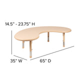 English Elm Commercial Grade 35"W x 65"L Half-Moon Plastic Height Adjustable Activity Table