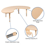 English Elm Commercial Grade 35"W x 65"L Half-Moon Plastic Height Adjustable Activity Table