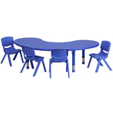 English Elm Commercial Grade 35''W x 65''L Half-Moon Plastic Height Adjustable Activity Table Set with 4 Chairs