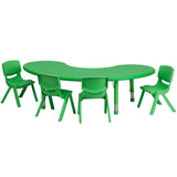 English Elm Commercial Grade 35''W x 65''L Half-Moon Plastic Height Adjustable Activity Table Set with 4 Chairs