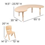 English Elm Commercial Grade 35"W x 65"L Half-Moon Plastic Height Adjustable Activity Table Set with 4 Chairs