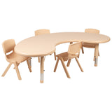 English Elm Commercial Grade 35"W x 65"L Half-Moon Plastic Height Adjustable Activity Table Set with 4 Chairs