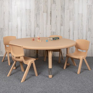 English Elm Commercial Grade 45" Round Plastic Height Adjustable Activity Table Set with 4 Chairs