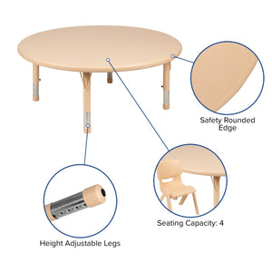 English Elm Commercial Grade 45" Round Plastic Height Adjustable Activity Table Set with 4 Chairs