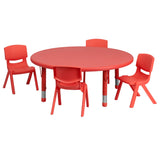 English Elm Commercial Grade 45'' Round Plastic Height Adjustable Activity Table Set with 4 Chairs